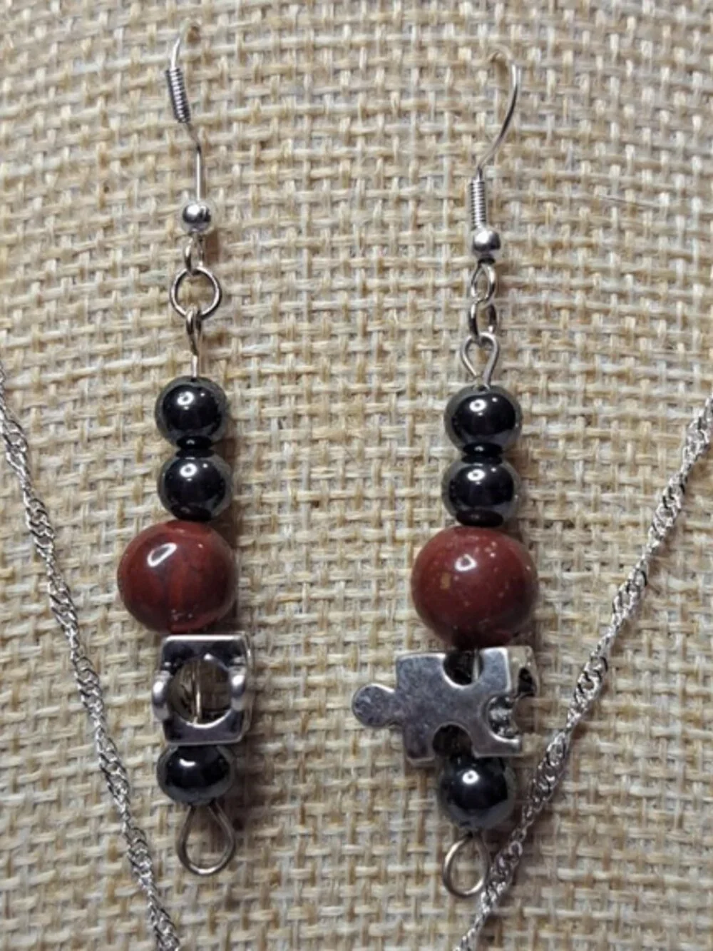 Hand Crafted Autism Red Jasper and Hematite Beads Earring and Necklace Set - Picture 7 of 7